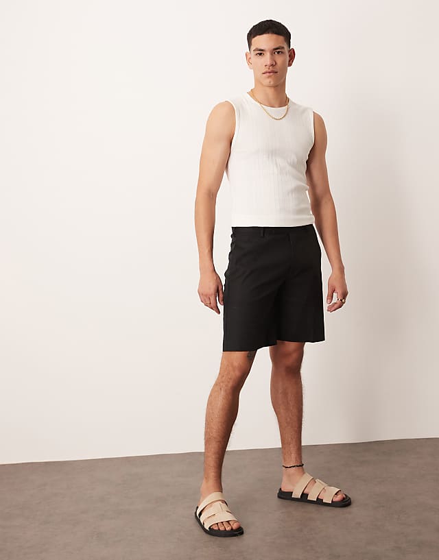 Asos ASOS DESIGN Smart Straight Fit Linen Blend Shorts In Black
