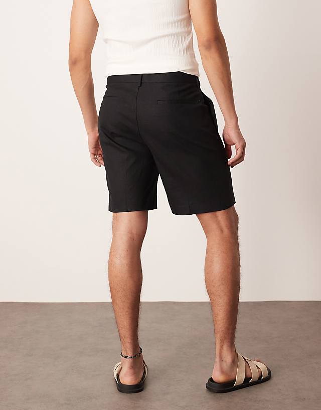 Asos ASOS DESIGN Smart Straight Fit Linen Blend Shorts In Black