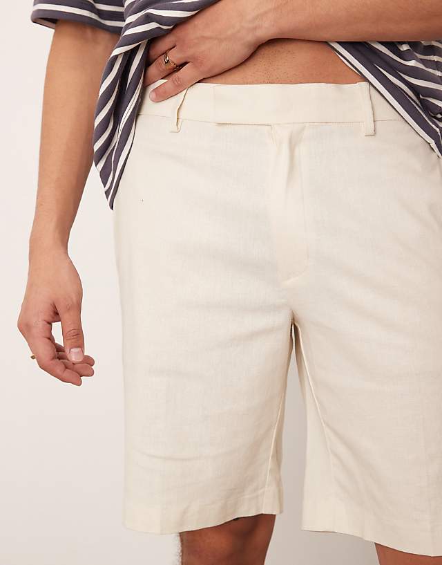 Asos ASOS DESIGN Smart Straight Fit Linen Blend Shorts In Ecru