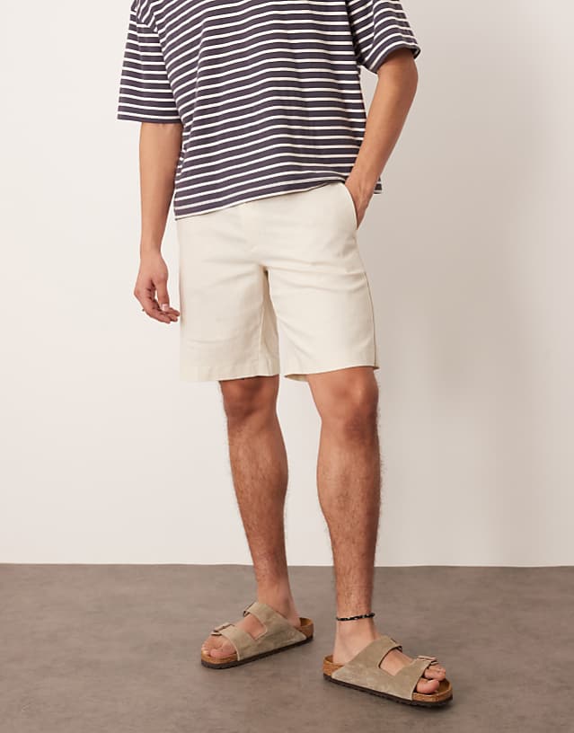 asos ASOS DESIGN smart straight fit linen blend shorts in ecru