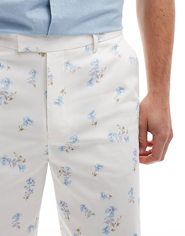 Asos ASOS DESIGN Smart Straight Fit Trousers In Blue Ditsy Floral Print