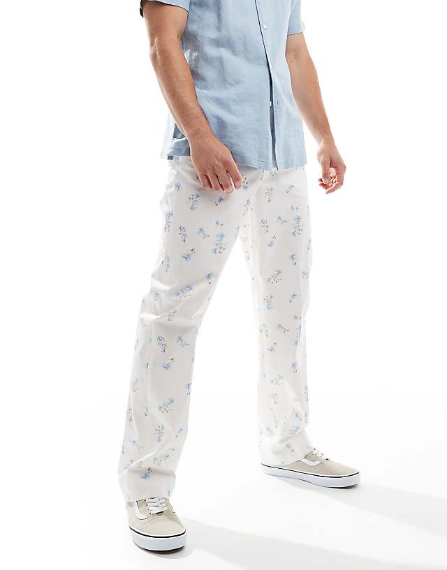 Asos ASOS DESIGN Smart Straight Fit Trousers In Blue Ditsy Floral Print