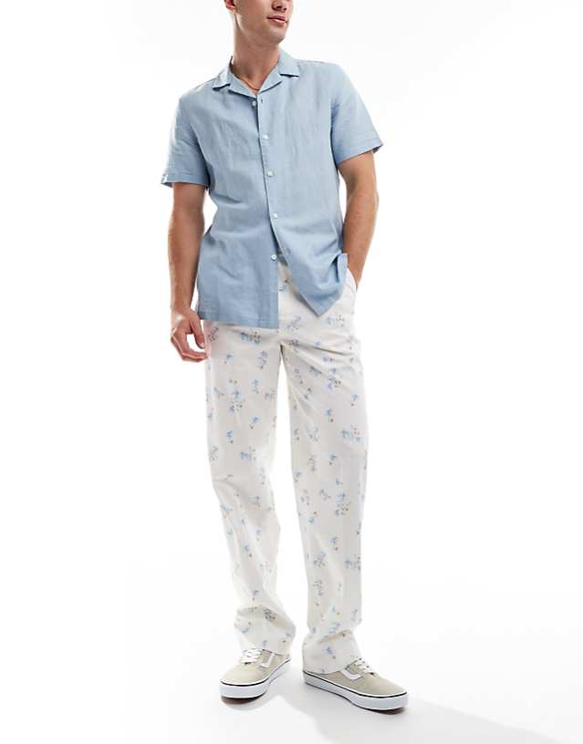 asos ASOS DESIGN smart straight fit trousers in blue ditsy floral print