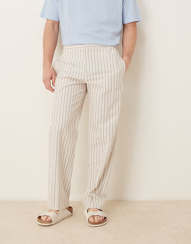 Asos ASOS DESIGN Smart Straight Leg Cotton Blend Trousers In White Pinstripe