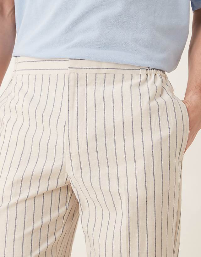 Asos ASOS DESIGN Smart Straight Leg Cotton Blend Trousers In White Pinstripe