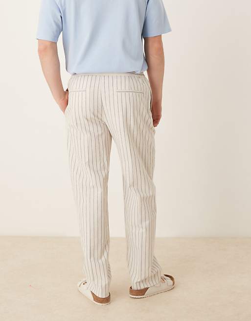 Asos ASOS DESIGN Smart Straight Leg Cotton Blend Trousers In White Pinstripe