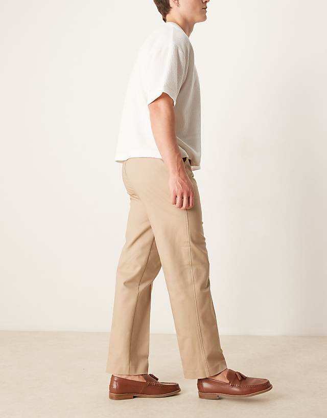 Asos ASOS DESIGN Smart Straight Leg Cotton Premium Chino In Tan