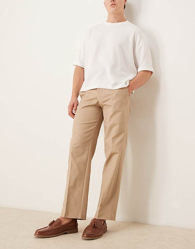 asos ASOS DESIGN smart straight leg cotton premium chino in tan