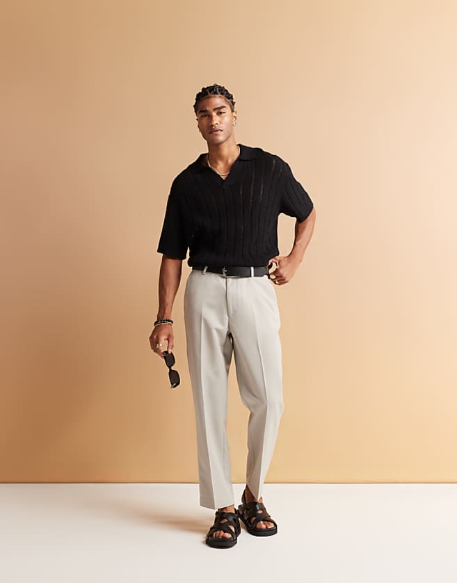 asos ASOS DESIGN smart straight leg cropped trousers in light grey