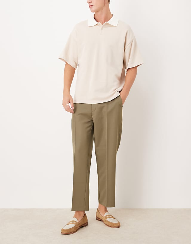 Asos ASOS DESIGN Smart Straight Leg Cropped Trousers In Brown