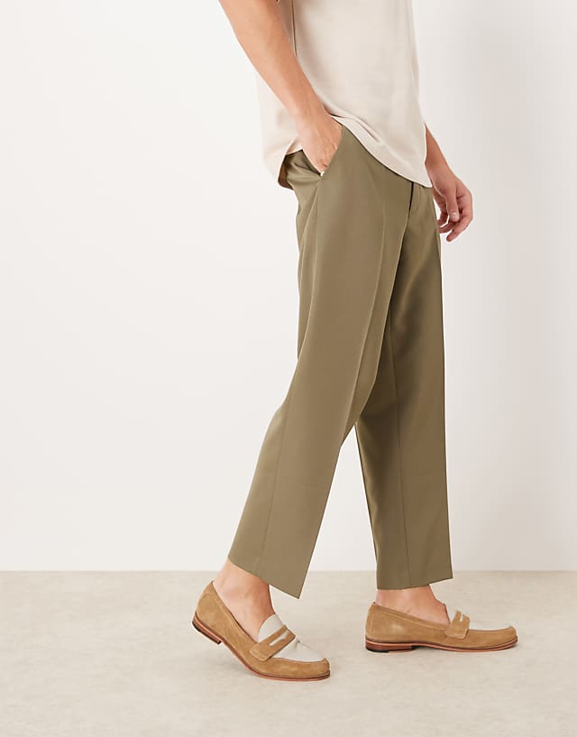 asos ASOS DESIGN smart straight leg cropped trousers in brown