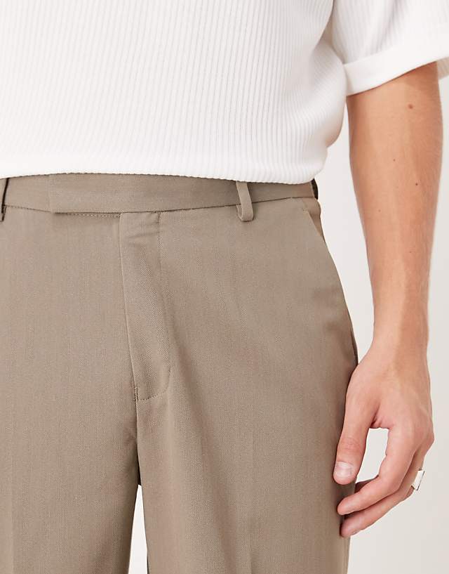 Asos ASOS DESIGN Smart Straight Leg Herringbone Trousers In Light Brown