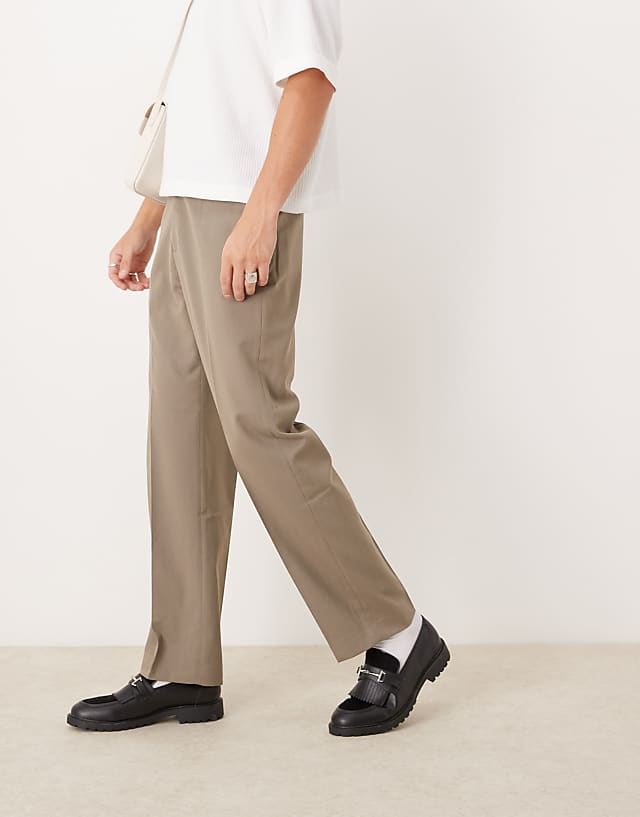 Asos ASOS DESIGN Smart Straight Leg Herringbone Trousers In Light Brown
