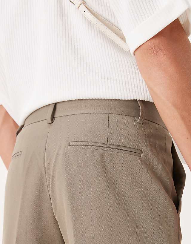 Asos ASOS DESIGN Smart Straight Leg Herringbone Trousers In Light Brown