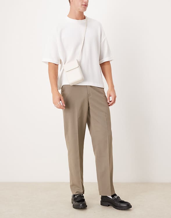 asos ASOS DESIGN smart straight leg herringbone trousers in light brown