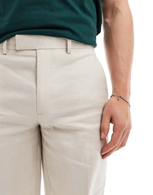Asos ASOS DESIGN Smart Straight Leg Linen Blend Shorts In Stone