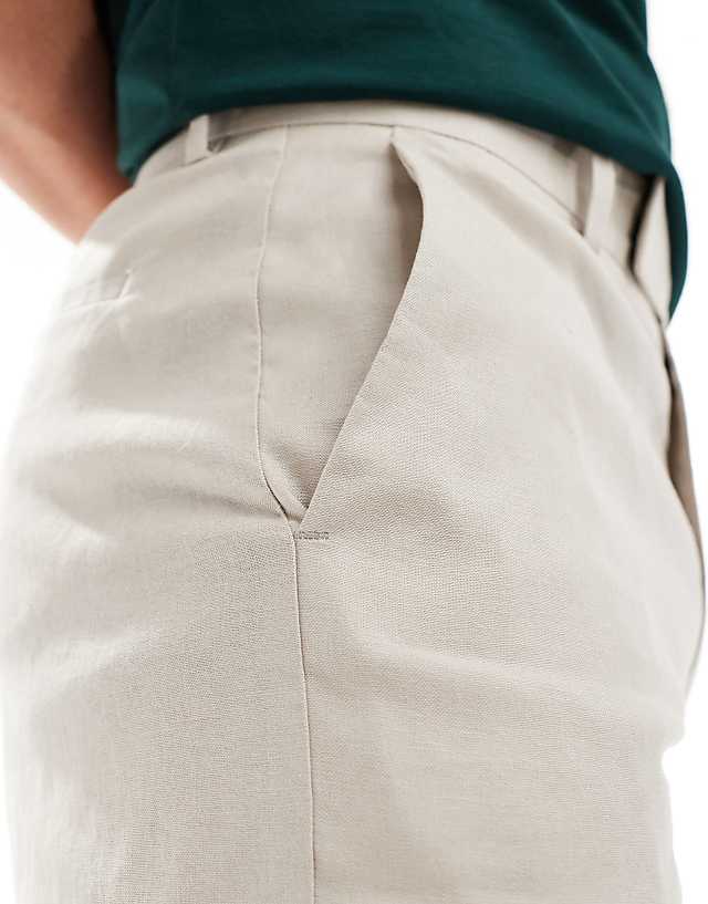 Asos ASOS DESIGN Smart Straight Leg Linen Blend Shorts In Stone