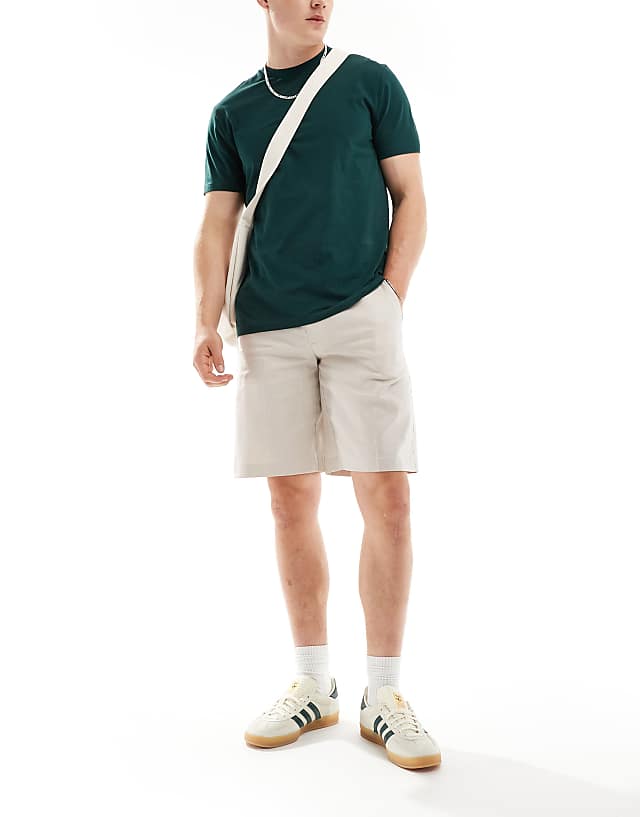 asos ASOS DESIGN smart straight leg linen blend shorts in stone