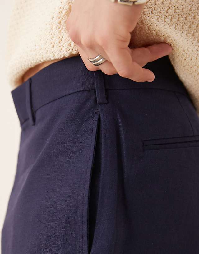 Asos ASOS DESIGN Smart Straight Leg Linen Blend Trousers In Navy