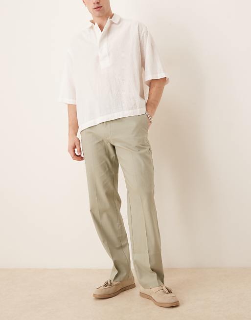 asos ASOS DESIGN smart straight leg linen blend trousers in sage green