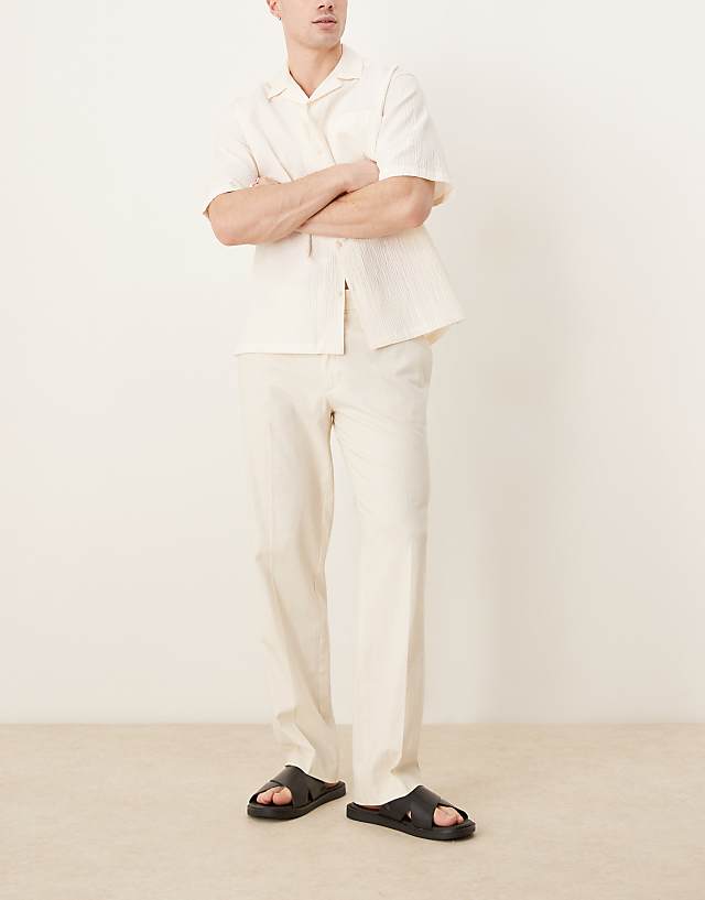 Asos ASOS DESIGN Smart Straight Leg Linen Blend Trousers In White