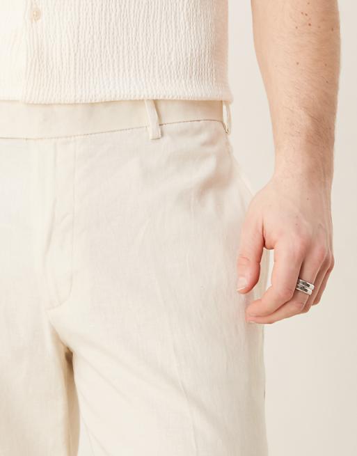 Asos ASOS DESIGN Smart Straight Leg Linen Blend Trousers In White