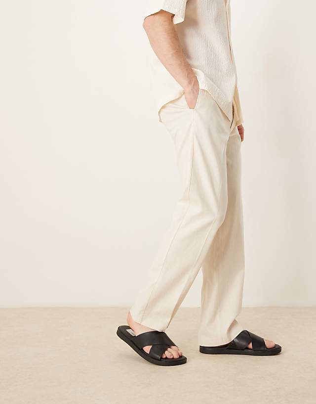 asos ASOS DESIGN smart straight leg linen blend trousers in white