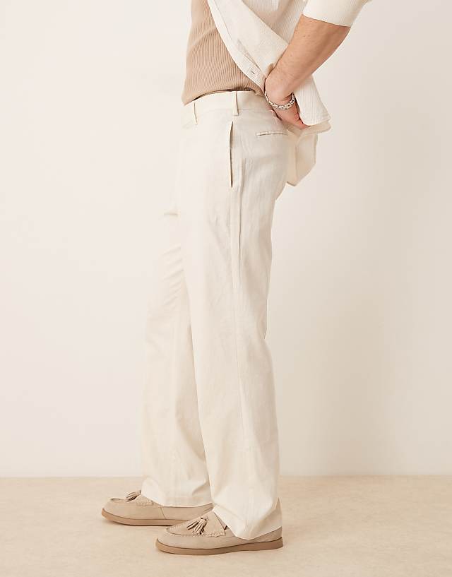 Asos ASOS DESIGN Smart Straight Leg Linen Blend Trousers In Ecru