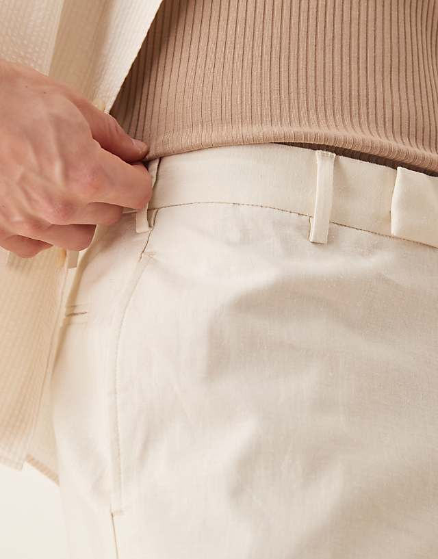 Asos ASOS DESIGN Smart Straight Leg Linen Blend Trousers In Ecru
