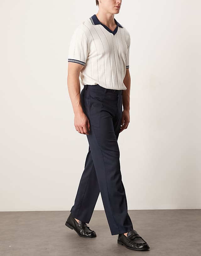 Asos ASOS DESIGN Smart Straight Leg Micro Texture Trousers In Dark Navy