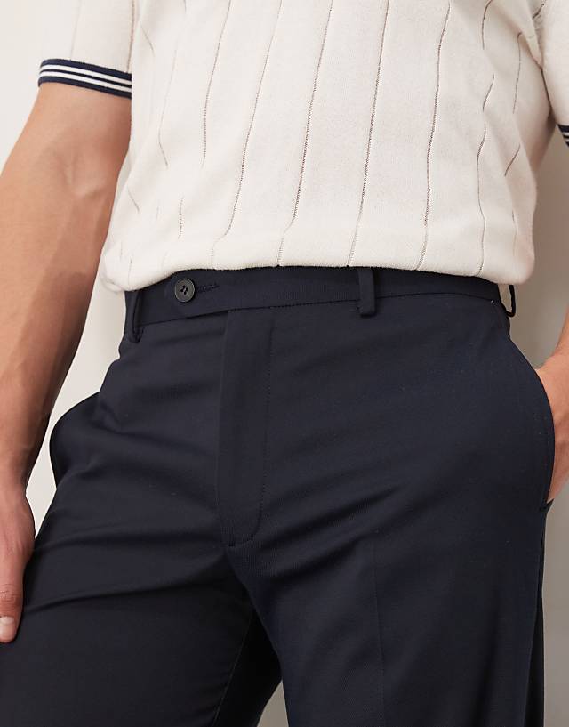 Asos ASOS DESIGN Smart Straight Leg Micro Texture Trousers In Dark Navy