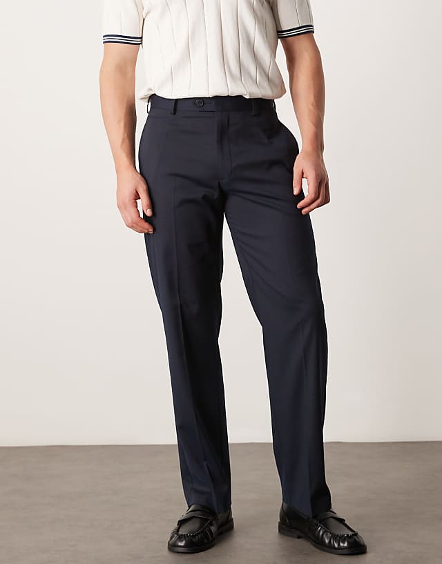 asos ASOS DESIGN smart straight leg micro texture trousers in dark navy