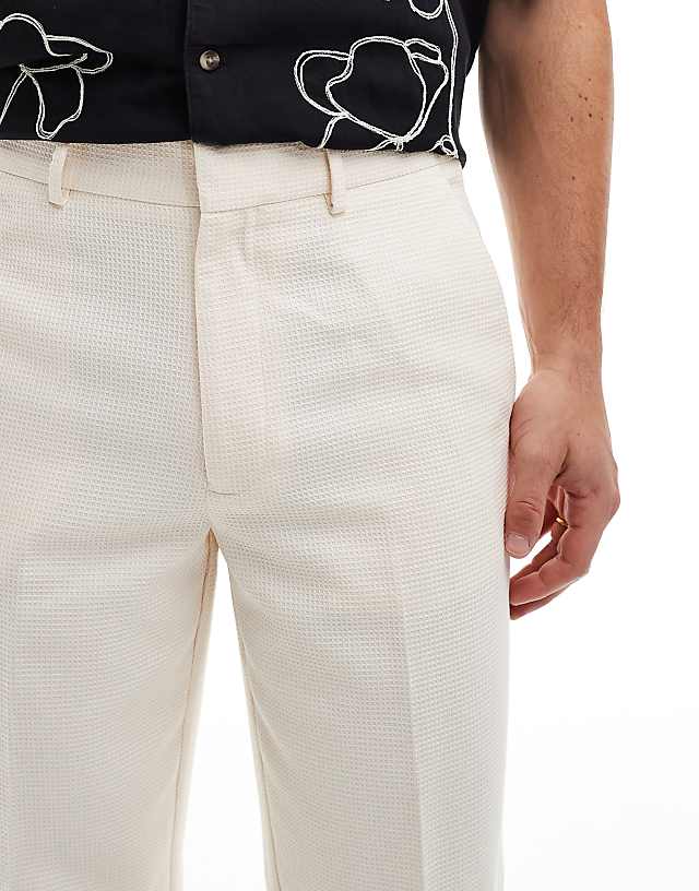 Asos ASOS DESIGN Smart Straight Leg Textured Trousers In Stone