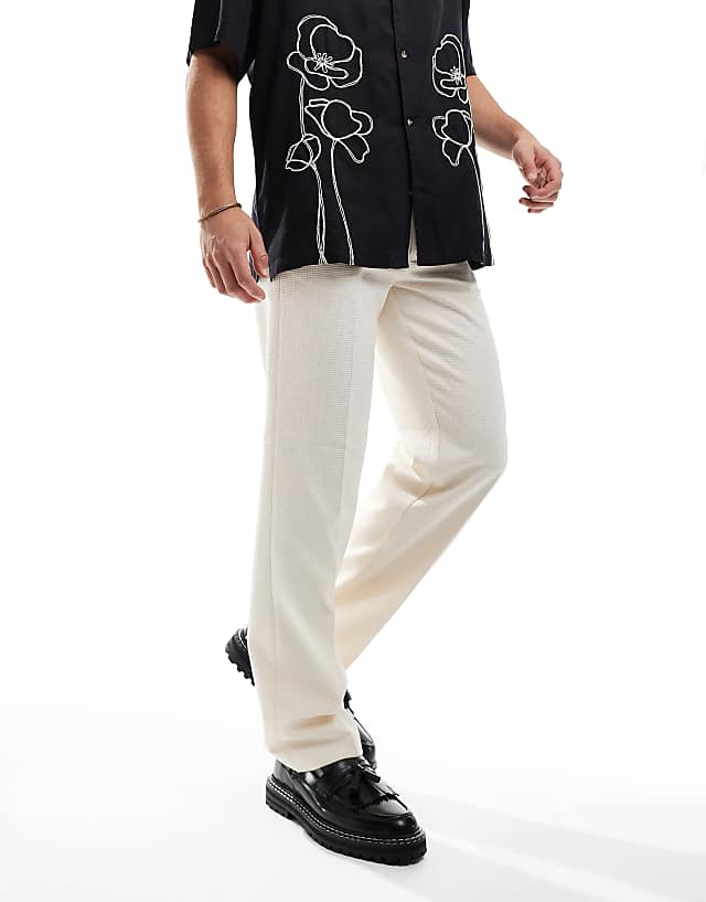 asos ASOS DESIGN smart straight leg textured trousers in stone