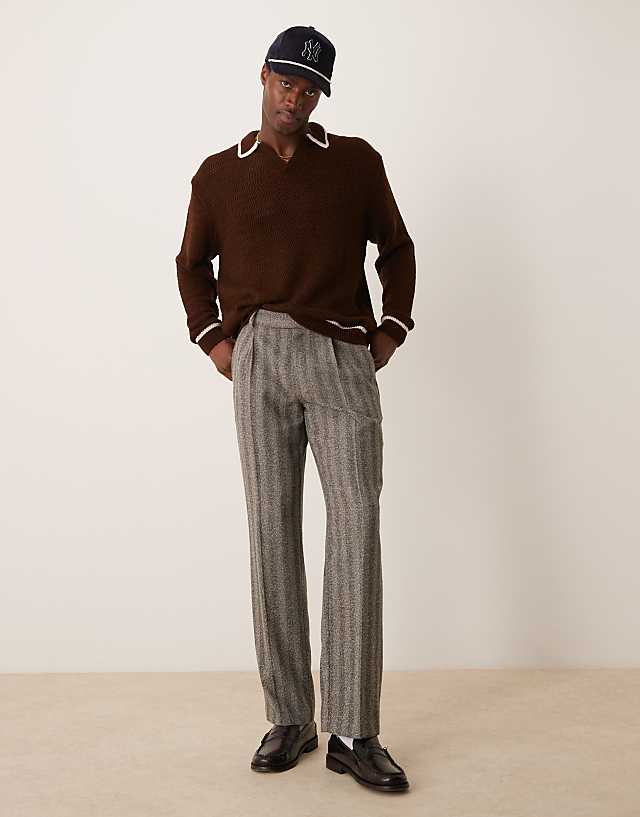 Asos ASOS DESIGN Smart Straight Leg Textured Trousers With Front Pleat In Grey