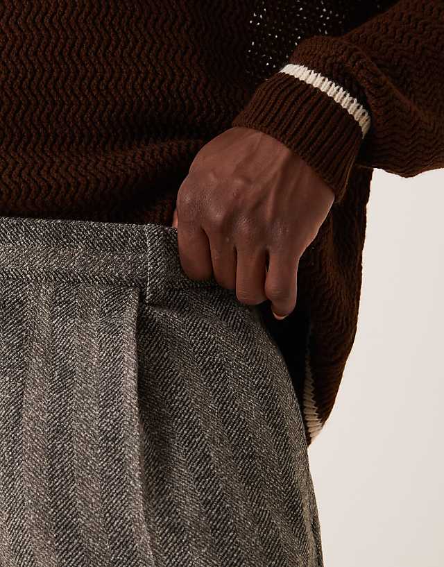 Asos ASOS DESIGN Smart Straight Leg Textured Trousers With Front Pleat In Grey