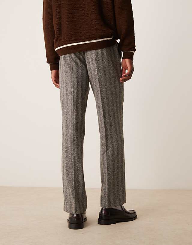 Asos ASOS DESIGN Smart Straight Leg Textured Trousers With Front Pleat In Grey
