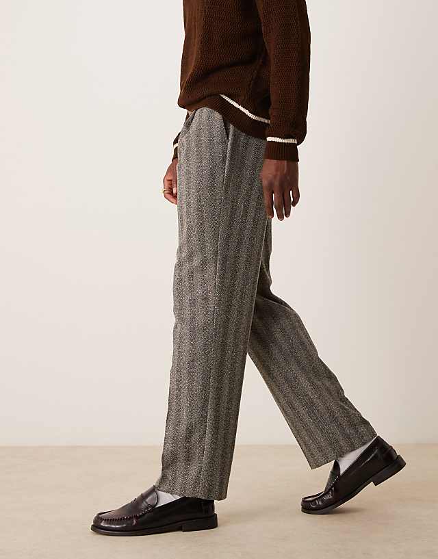 asos ASOS DESIGN smart straight leg textured trousers with front pleat in grey