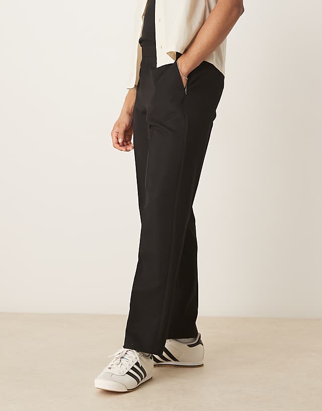 asos ASOS DESIGN smart straight leg trousers in black with elasticated waist