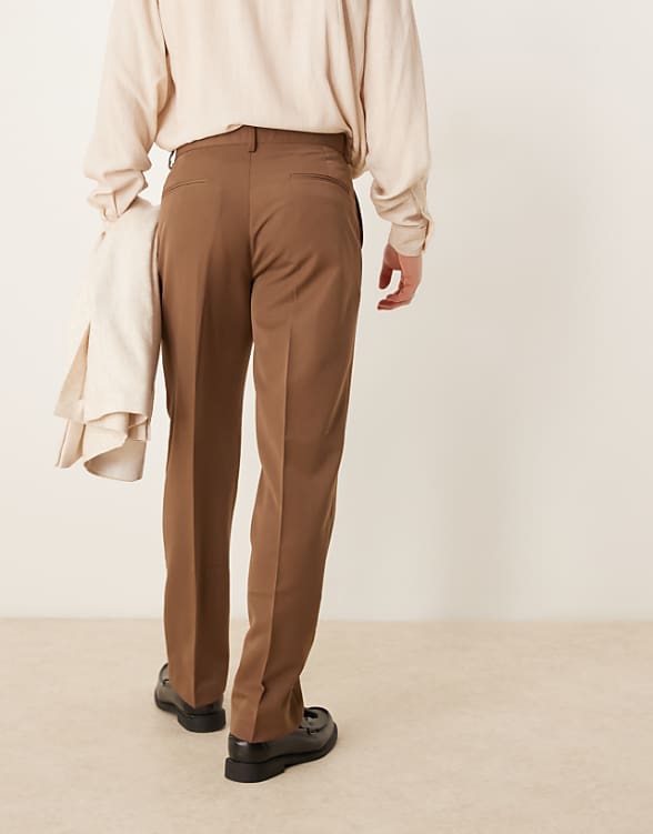 Asos ASOS DESIGN Smart Straight Leg Trousers In Brown