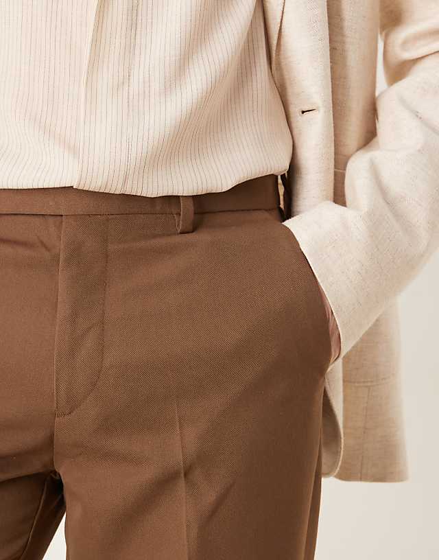 Asos ASOS DESIGN Smart Straight Leg Trousers In Brown