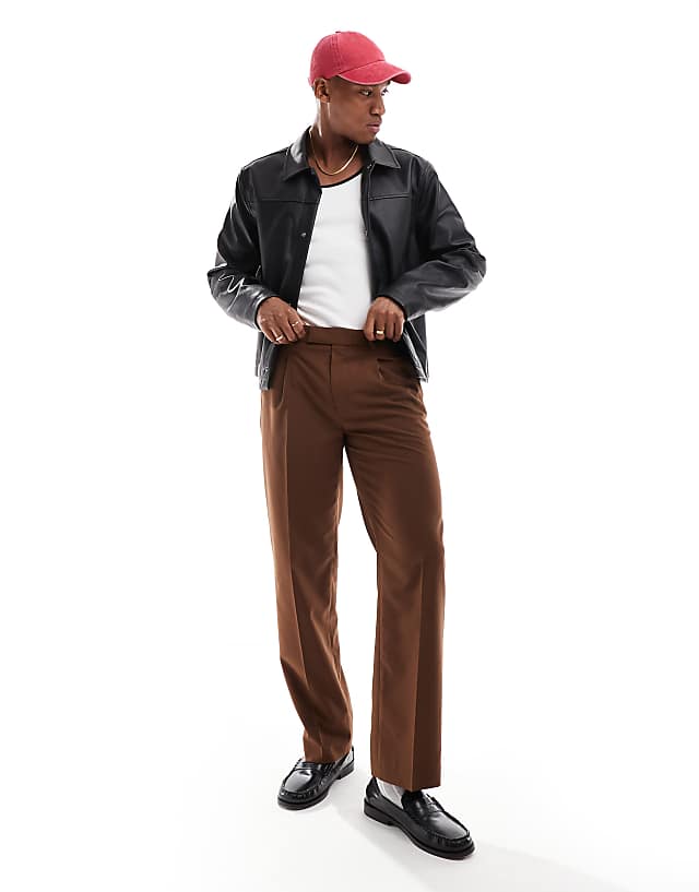 Asos ASOS DESIGN Smart Straight Leg Trousers In Brown