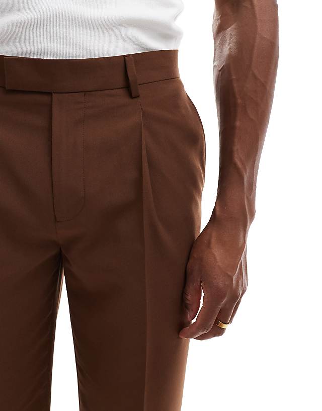Asos ASOS DESIGN Smart Straight Leg Trousers In Brown
