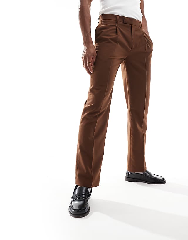 asos ASOS DESIGN smart straight leg trousers in brown