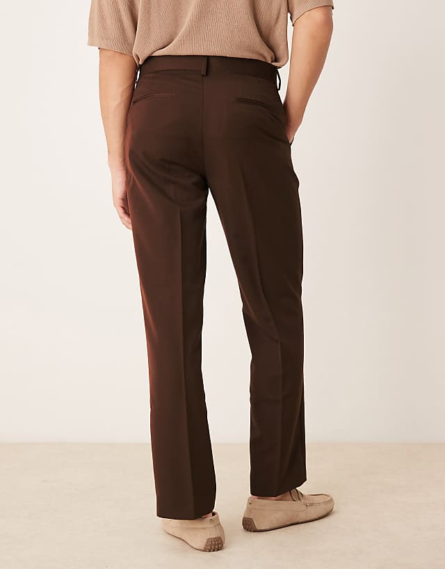 Asos ASOS DESIGN Smart Straight Leg Trousers In Brown