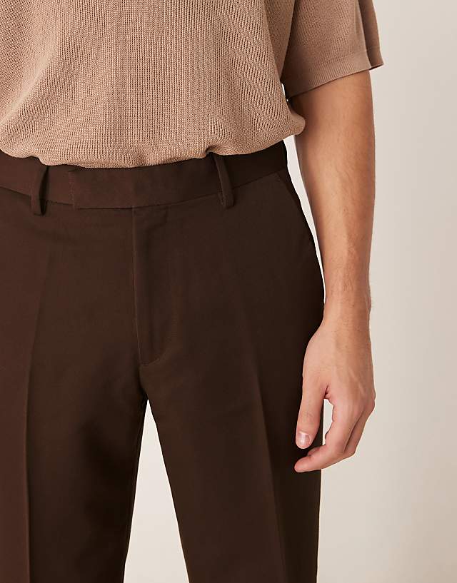 Asos ASOS DESIGN Smart Straight Leg Trousers In Brown