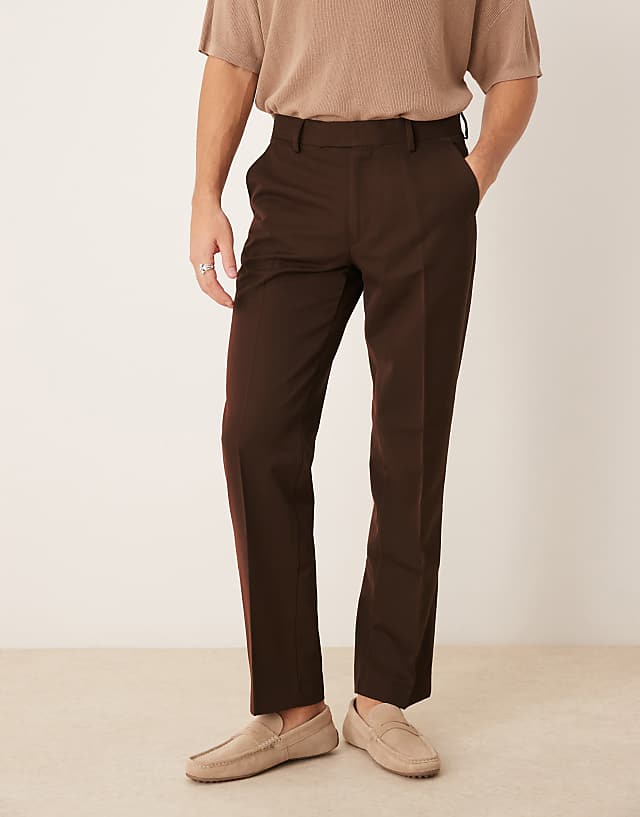 asos ASOS DESIGN smart straight leg trousers in brown