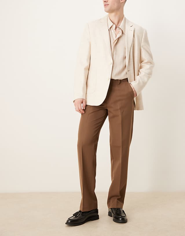 asos ASOS DESIGN smart straight leg trousers in brown