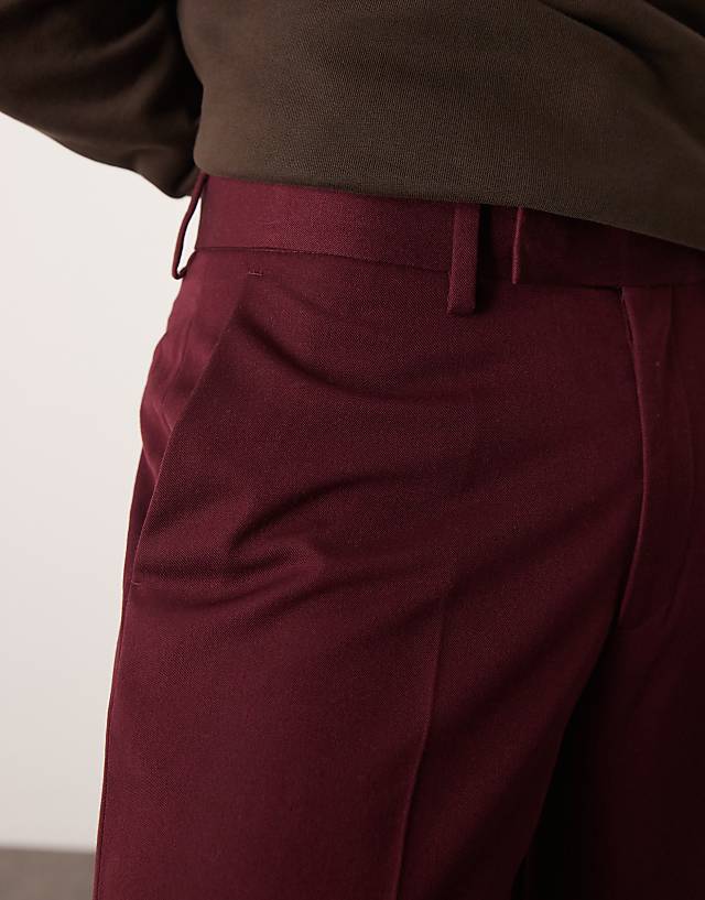 Asos ASOS DESIGN Smart Straight Leg Trousers In Burgundy