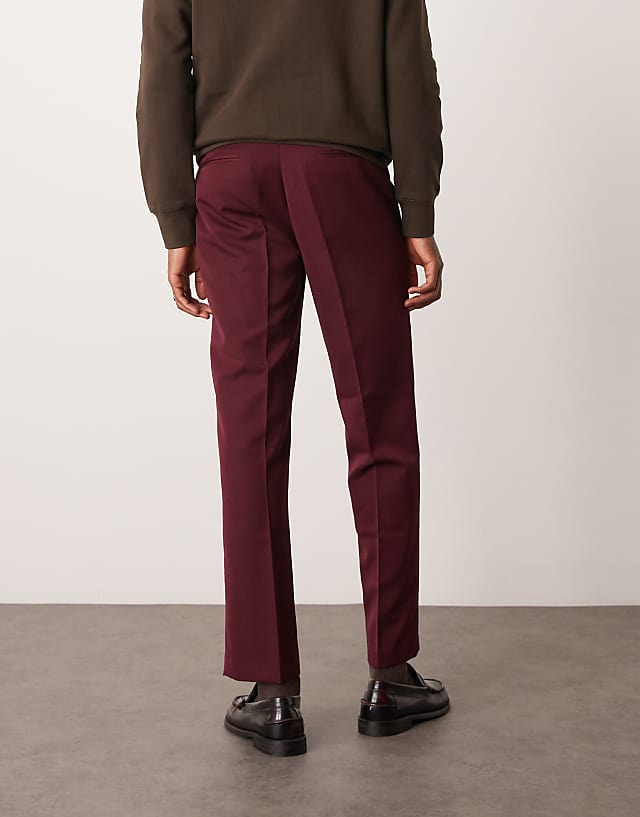 Asos ASOS DESIGN Smart Straight Leg Trousers In Burgundy